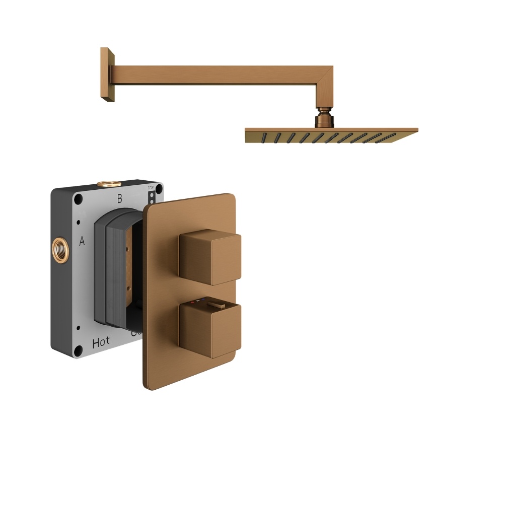Product Cut out image of the Abacus Square Brushed Bronze 1 Outlet Shower Pack with Fixed Shower Head